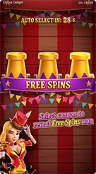Circus Delight · Pengaturan nilai taruhan dan tombol operasional di bilah navigasi bawah.